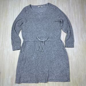 Soft Surroundings Gray Lazy Day Lounger V-Neck Sweater Dress Kangaroo Pocket M